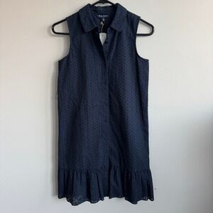 Brooks Brothers Fleece Girls Navy Blue Cotton Eyelet Sleeveless Ruffle Dress 16